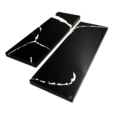 Set BandejaPlato SushiPicoteo 12 x 36 cm. Cuarzo Negro Marquina3