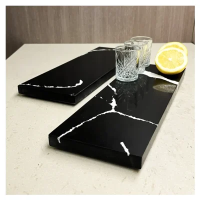 Set BandejaPlato SushiPicoteo 12 x 36 cm. Cuarzo Negro Marquina4