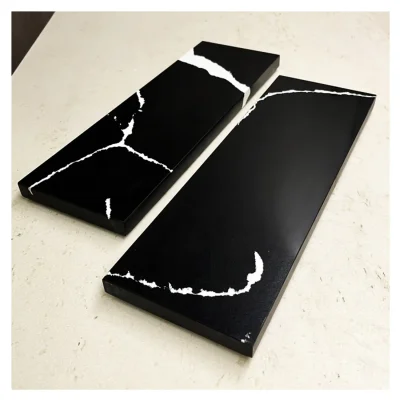 Set BandejaPlato SushiPicoteo 12 x 36 cm. Cuarzo Negro Marquina5